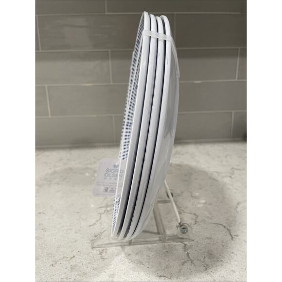 Set 4 Dinner Plates 11" SIGRID OLSEN MELAMINE Sand Swirls w/Blue Edge Large - Picture 5 of 6